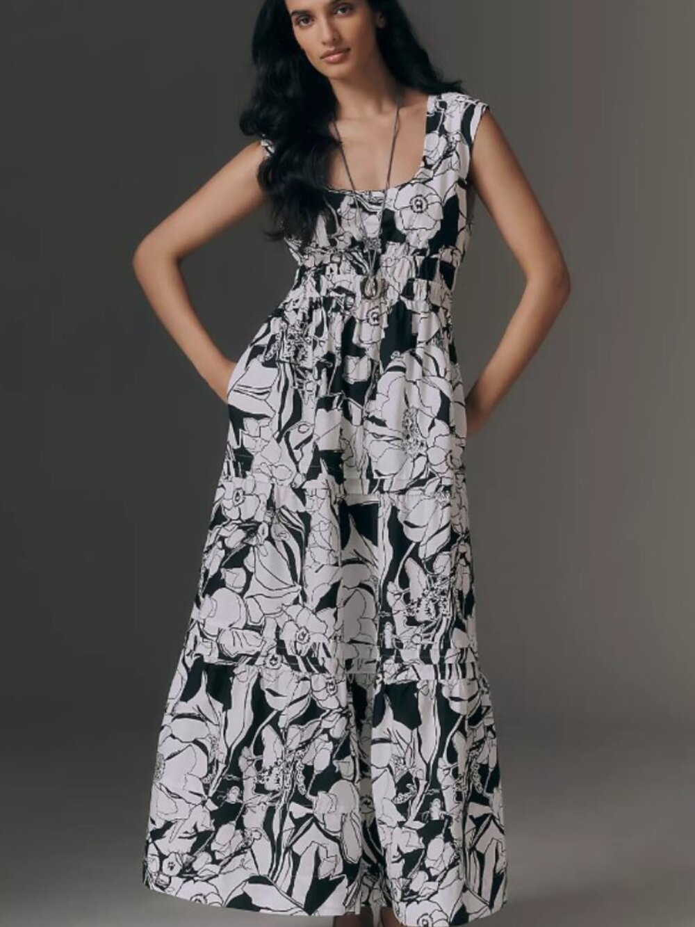 The Somerset Anthropologie Tiered Maxi Dress Black White Size S NWT Summer Chic